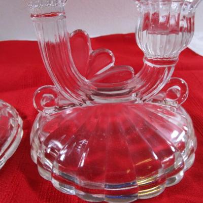 Vintage Jeannette glass double candle stick holder