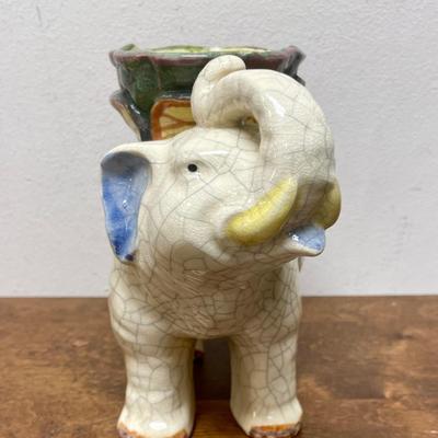 Vintage Ceramic Lucky Elephant Planter Vase Pair Japan