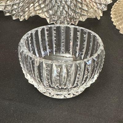 Lot of Vintage Clear Glass Dishes & Art Deco Style Vase