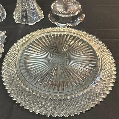 Lot of Vintage Clear Glass Dishes & Art Deco Style Vase