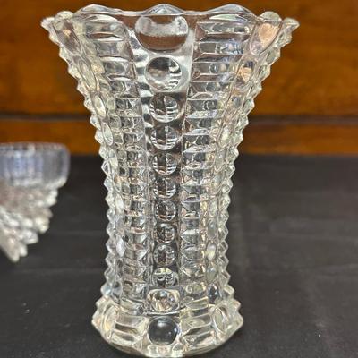 Lot of Vintage Clear Glass Dishes & Art Deco Style Vase