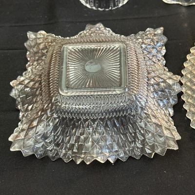 Lot of Vintage Clear Glass Dishes & Art Deco Style Vase