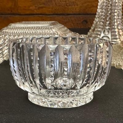 Lot of Vintage Clear Glass Dishes & Art Deco Style Vase