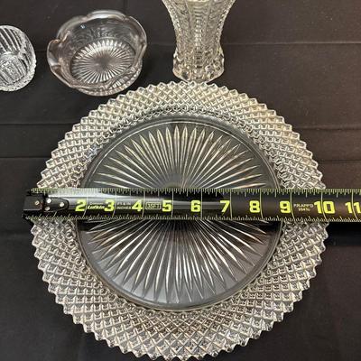 Lot of Vintage Clear Glass Dishes & Art Deco Style Vase
