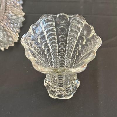 Lot of Vintage Clear Glass Dishes & Art Deco Style Vase