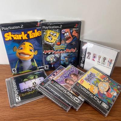 LOT 12B: NIP PlayStation 2 Shark Tale & SpongeBob Lights Camera Pants! w/ Collection of PS1 Games - Spice Girls, Men in Black,...