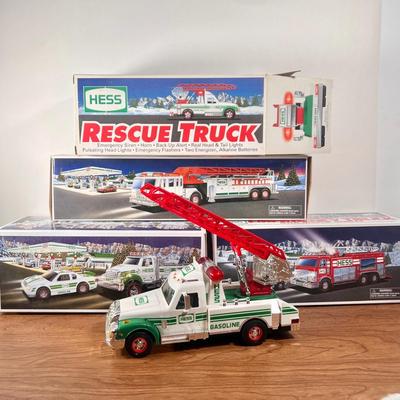 Lot 20B: Hess Trucks w/ Boxes - Rescue Truck, Fire Truck, Emergency Truck w/ Rescue Vehicle & Toy Truck and Race Car