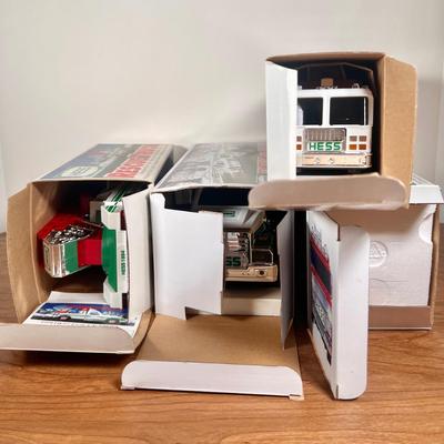 Lot 20B: Hess Trucks w/ Boxes - Rescue Truck, Fire Truck, Emergency Truck w/ Rescue Vehicle & Toy Truck and Race Car