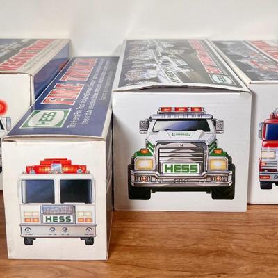 Lot 20B: Hess Trucks w/ Boxes - Rescue Truck, Fire Truck, Emergency Truck w/ Rescue Vehicle & Toy Truck and Race Car
