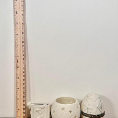 LOT 23B: Department 56 Snowbabies - "Tower of Light" Ice Castle Lamp, Egg Trinket box, Mini Photo Frames, Candle Holders &...
