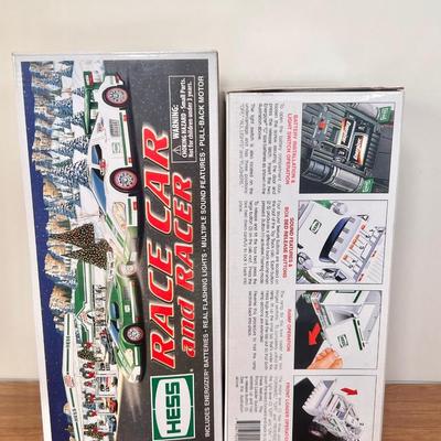 LOT 29B: Hess Trucks w/ Boxes - Toy Truck and Front Loader, Race Car and Racer & Toy Truck and Helicopter (2)
