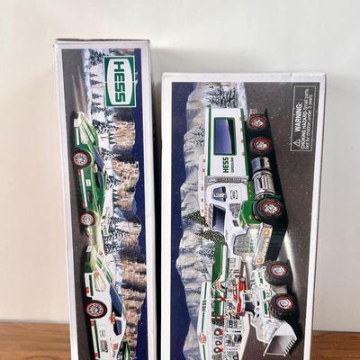LOT 29B: Hess Trucks w/ Boxes - Toy Truck and Front Loader, Race Car and Racer & Toy Truck and Helicopter (2)