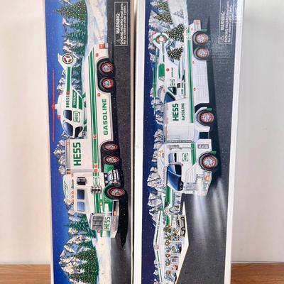 LOT 29B: Hess Trucks w/ Boxes - Toy Truck and Front Loader, Race Car and Racer & Toy Truck and Helicopter (2)