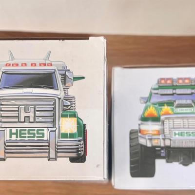 LOT 30B: Hess Trucks w/ Boxes - Monster Truck w/ Motorcycles, Toy Truck and Jet & Toy Truck and Racecars