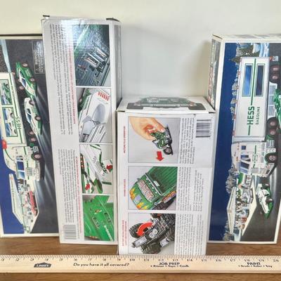 LOT 30B: Hess Trucks w/ Boxes - Monster Truck w/ Motorcycles, Toy Truck and Jet & Toy Truck and Racecars