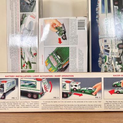 LOT 30B: Hess Trucks w/ Boxes - Monster Truck w/ Motorcycles, Toy Truck and Jet & Toy Truck and Racecars