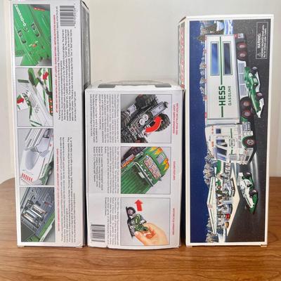 LOT 30B: Hess Trucks w/ Boxes - Monster Truck w/ Motorcycles, Toy Truck and Jet & Toy Truck and Racecars