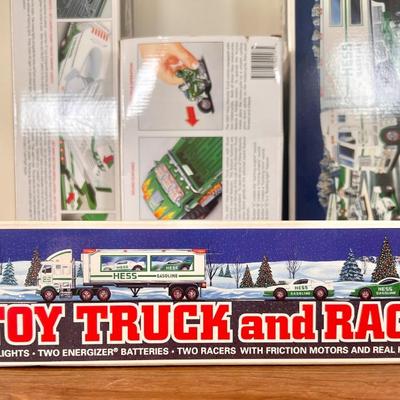 LOT 30B: Hess Trucks w/ Boxes - Monster Truck w/ Motorcycles, Toy Truck and Jet & Toy Truck and Racecars