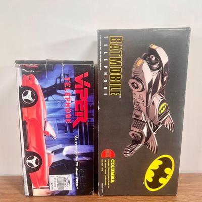LOT 35A: NIB Novelty Phones - 1990 Columbia Batmobile Telephone, Telemania American Classics Corvette III & 1994 Paramount Viper
