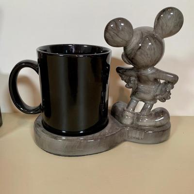 LOT 72 A: Disney Mickey Mouse Faux Marble Office Desk Set w/ NIP Pencils; Coaster, Pencil Holder, Tape Dispenser, & Stapler