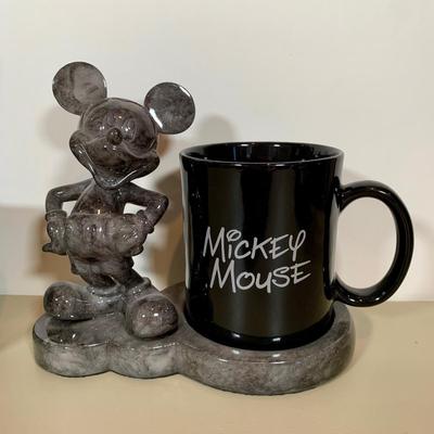 LOT 72 A: Disney Mickey Mouse Faux Marble Office Desk Set w/ NIP Pencils; Coaster, Pencil Holder, Tape Dispenser, & Stapler