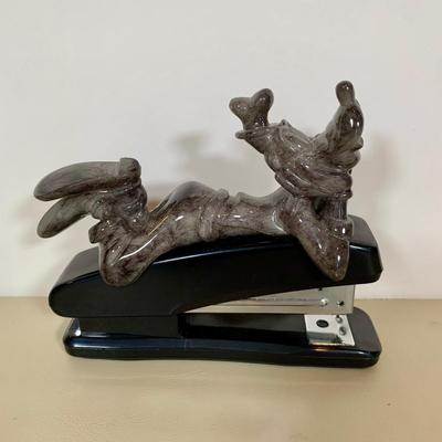 LOT 72 A: Disney Mickey Mouse Faux Marble Office Desk Set w/ NIP Pencils; Coaster, Pencil Holder, Tape Dispenser, & Stapler