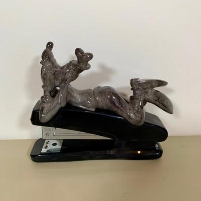 LOT 72 A: Disney Mickey Mouse Faux Marble Office Desk Set w/ NIP Pencils; Coaster, Pencil Holder, Tape Dispenser, & Stapler