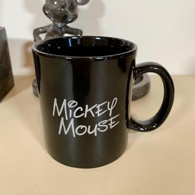 LOT 72 A: Disney Mickey Mouse Faux Marble Office Desk Set w/ NIP Pencils; Coaster, Pencil Holder, Tape Dispenser, & Stapler