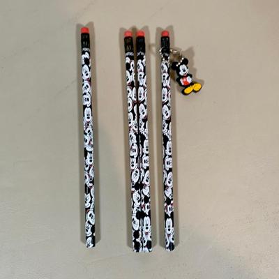 LOT 72 A: Disney Mickey Mouse Faux Marble Office Desk Set w/ NIP Pencils; Coaster, Pencil Holder, Tape Dispenser, & Stapler