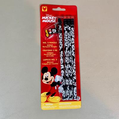 LOT 72 A: Disney Mickey Mouse Faux Marble Office Desk Set w/ NIP Pencils; Coaster, Pencil Holder, Tape Dispenser, & Stapler