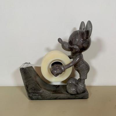 LOT 72 A: Disney Mickey Mouse Faux Marble Office Desk Set w/ NIP Pencils; Coaster, Pencil Holder, Tape Dispenser, & Stapler