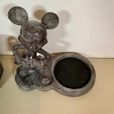 LOT 72 A: Disney Mickey Mouse Faux Marble Office Desk Set w/ NIP Pencils; Coaster, Pencil Holder, Tape Dispenser, & Stapler