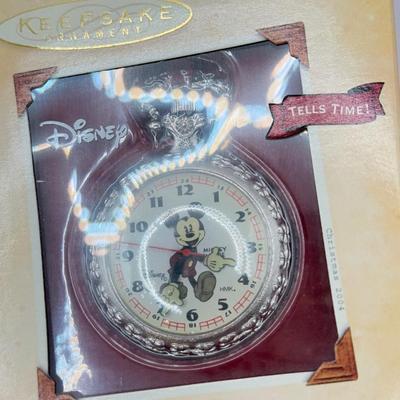 LOT 81B: NIP Disney Hallmark Keepsake Mickey Mouse Pocket Watch, NIP Mickey Watch & Mantle Clock Set & Cinderella's Coach
