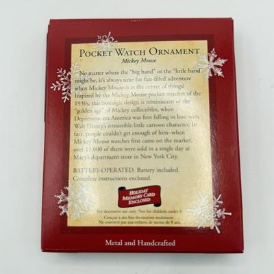 LOT 81B: NIP Disney Hallmark Keepsake Mickey Mouse Pocket Watch, NIP Mickey Watch & Mantle Clock Set & Cinderella's Coach