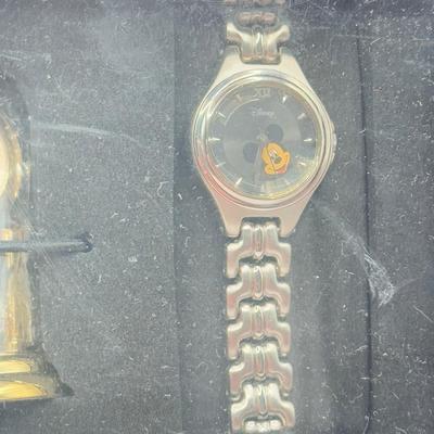 LOT 81B: NIP Disney Hallmark Keepsake Mickey Mouse Pocket Watch, NIP Mickey Watch & Mantle Clock Set & Cinderella's Coach