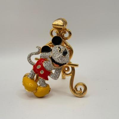 LOT 82B: Disney Gallery Swarovski Crystal Limited Antique Mickey Brooch w/ Easel Display Stand
