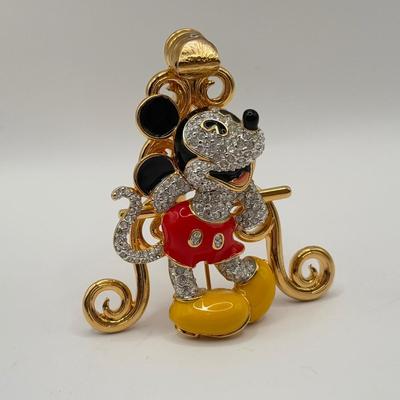 LOT 82B: Disney Gallery Swarovski Crystal Limited Antique Mickey Brooch w/ Easel Display Stand
