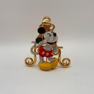 LOT 82B: Disney Gallery Swarovski Crystal Limited Antique Mickey Brooch w/ Easel Display Stand