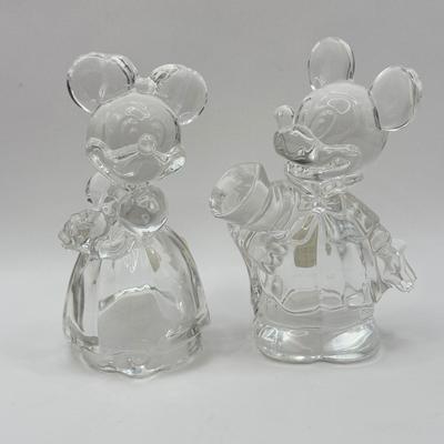 LOT 83B: Disney Lenox Mickey & Minnie Crystal Salt & Pepper Shakers & Crystal Mickey Mouse made in Germany