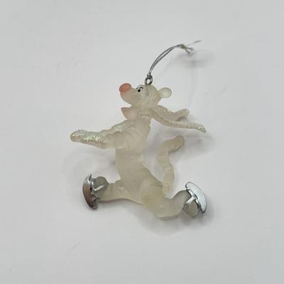LOT 84B: Disney Christmas Ornaments - Mickey Mouse w/ Gift in Glass Ball, Mini Winnie the Pooh Characters & Glass Ice Skating Tigger