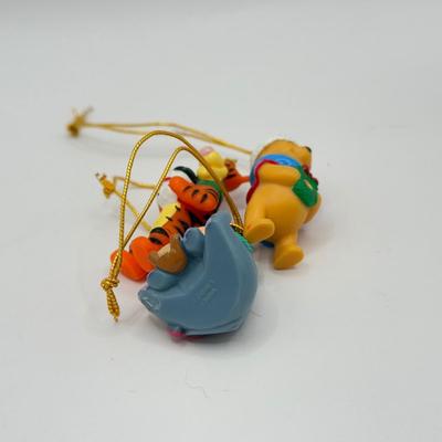 LOT 84B: Disney Christmas Ornaments - Mickey Mouse w/ Gift in Glass Ball, Mini Winnie the Pooh Characters & Glass Ice Skating Tigger