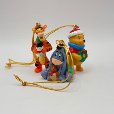 LOT 84B: Disney Christmas Ornaments - Mickey Mouse w/ Gift in Glass Ball, Mini Winnie the Pooh Characters & Glass Ice Skating Tigger