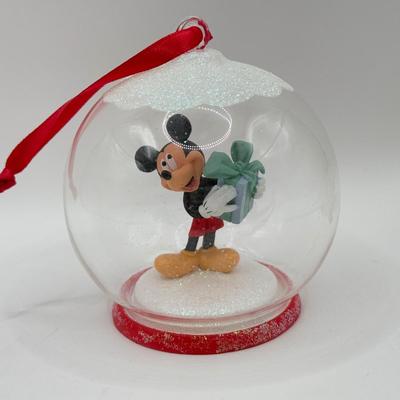 LOT 84B: Disney Christmas Ornaments - Mickey Mouse w/ Gift in Glass Ball, Mini Winnie the Pooh Characters & Glass Ice Skating Tigger