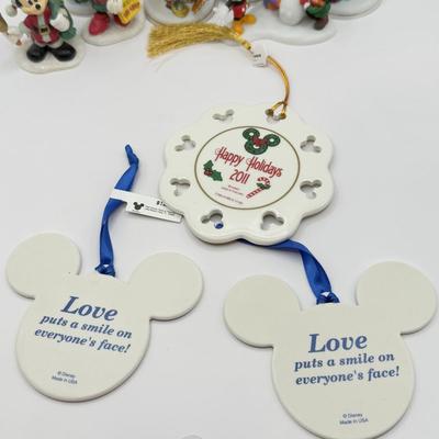 LOT 87B: Disney Ceramic Christmas Ornaments & Figures incl. Department 56 "75 Years with Mickey" Snowman Figurine