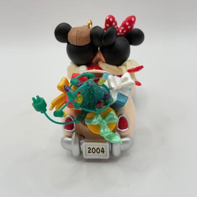 LOT 90B: Disney Ornaments - Minnie Mouse Ballerina, 2004 Hallmark Mickey and Minnie in Car & 2003 Hallmark Mistletoe Clip On