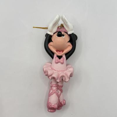LOT 90B: Disney Ornaments - Minnie Mouse Ballerina, 2004 Hallmark Mickey and Minnie in Car & 2003 Hallmark Mistletoe Clip On