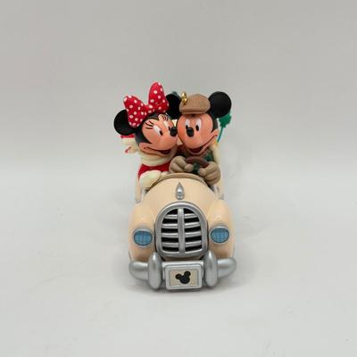 LOT 90B: Disney Ornaments - Minnie Mouse Ballerina, 2004 Hallmark Mickey and Minnie in Car & 2003 Hallmark Mistletoe Clip On
