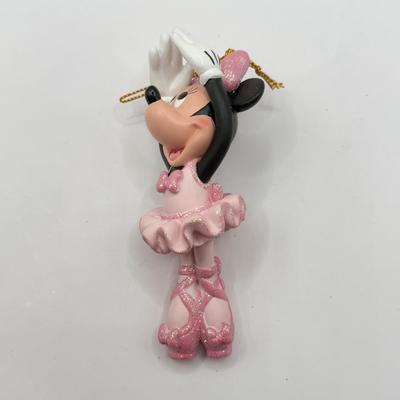 LOT 90B: Disney Ornaments - Minnie Mouse Ballerina, 2004 Hallmark Mickey and Minnie in Car & 2003 Hallmark Mistletoe Clip On