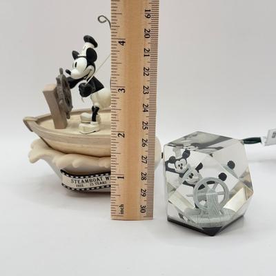 LOT 91B: 2003 Disney Hallmark Keepsake Steamboat Willie Magic Ornament & Mickey Mouse Steamboat Willie Faceted Acrylic Lucite...
