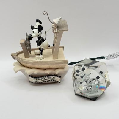LOT 91B: 2003 Disney Hallmark Keepsake Steamboat Willie Magic Ornament & Mickey Mouse Steamboat Willie Faceted Acrylic Lucite...